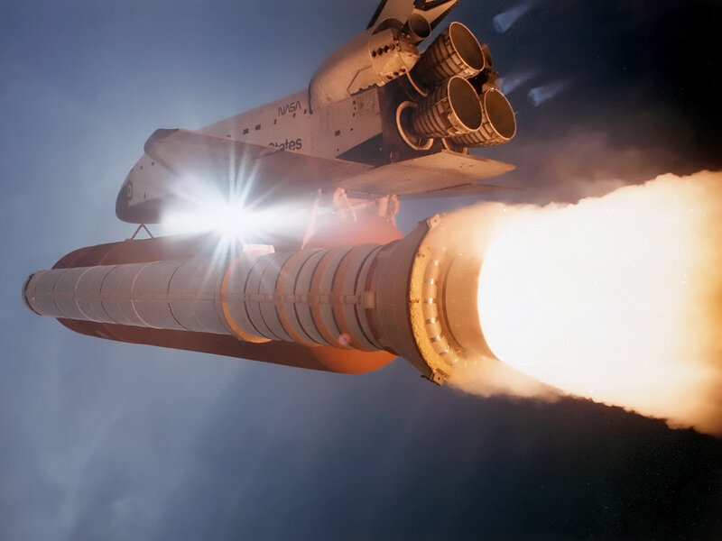 Space Shuttle Launch — Blue, Dramatic, Daytime