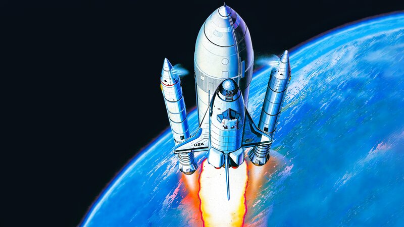 Space Shuttle Launch — Blue, Dramatic, Illustration, Earth