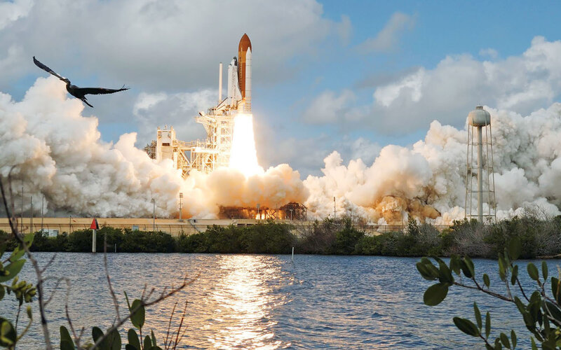 Space Shuttle Launch — Blue, Dramatic, Morning, Photograph, Bird