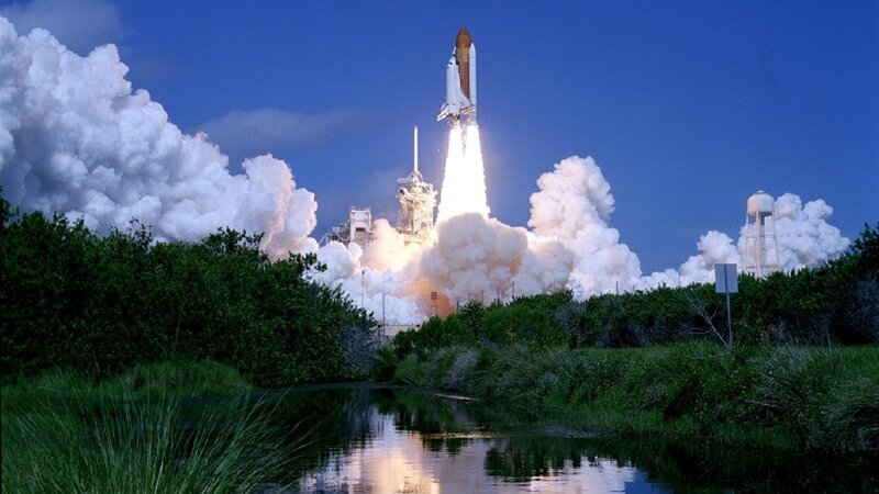 Space Shuttle Launch — Blue, Dramatic, Morning, Photograph