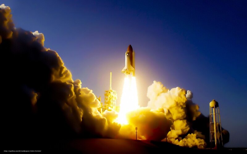 Space Shuttle Launch — Blue, Dramatic, Night, Photograph, Rocket