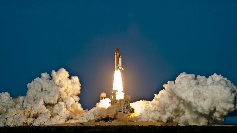 Space Shuttle Launch — Blue, Dramatic, Night, Photograph