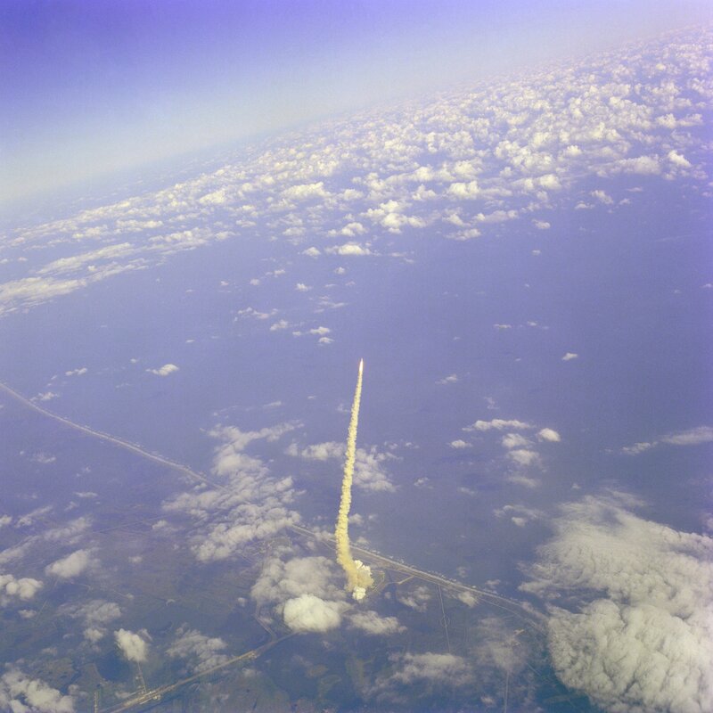 Space Shuttle Launch — Blue, Dramatic, Photograph, Rocket, Clouds