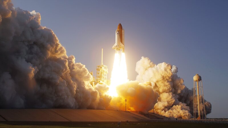 Space Shuttle Launch — Blue, Dramatic, Sunrise, Photograph