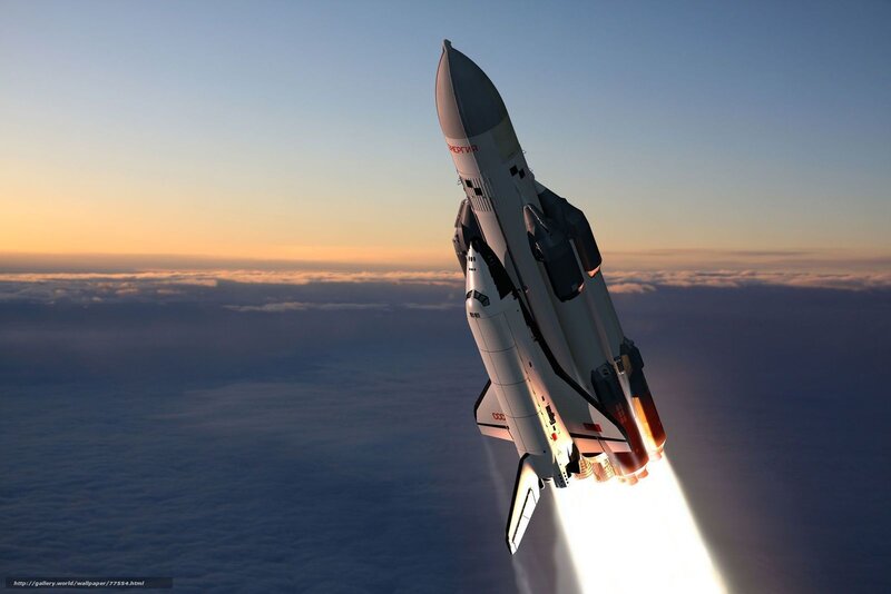 Space Shuttle Launch — Blue, Dramatic, Sunrise