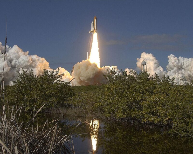 Space Shuttle Launch — Blue, Dramatic, Sunset