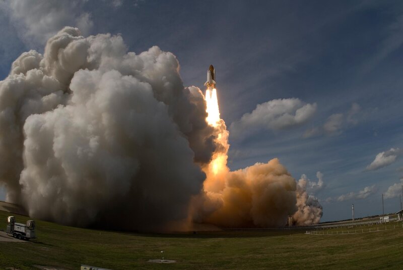 Space Shuttle Launch — Gray, Dramatic, Afternoon, Photograph, Rocket, Smoke