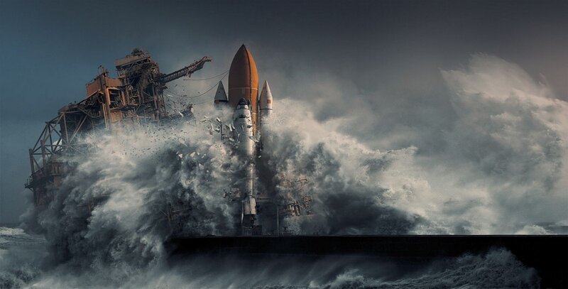 Space Shuttle Launch — Gray, Dramatic, Digital Art