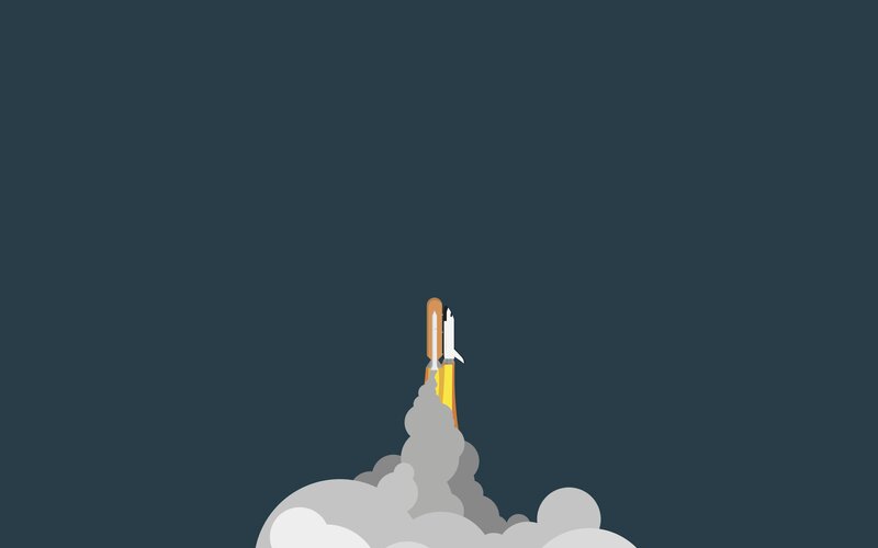 Space Shuttle Launch — Gray, Dramatic, Illustration