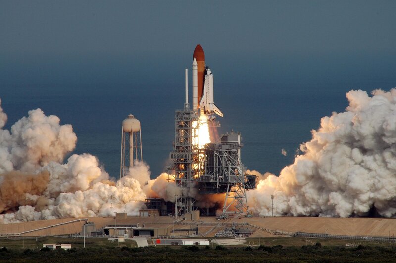 Space Shuttle Launch — Gray, Dramatic, Sunrise, Photograph