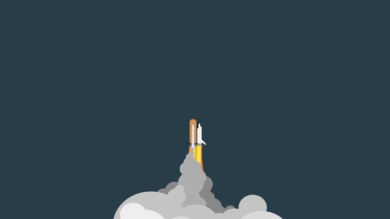 Space Shuttle Launch — Gray, Dramatic, Vector Art