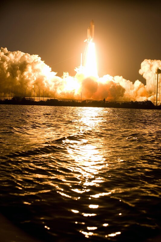 Space Shuttle Launch — Orange, Dramatic, Night, Photograph
