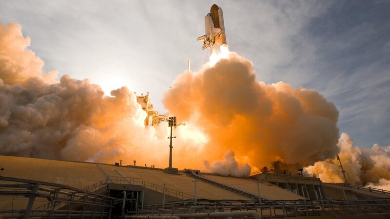 Space Shuttle Launch — Orange, Dramatic, Sunrise, Photograph, Rocket