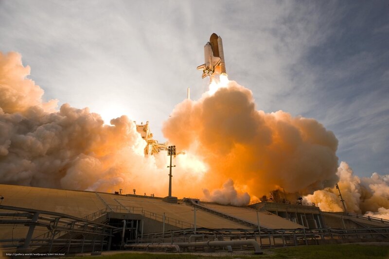 Space Shuttle Launch — Orange, Dramatic, Sunrise