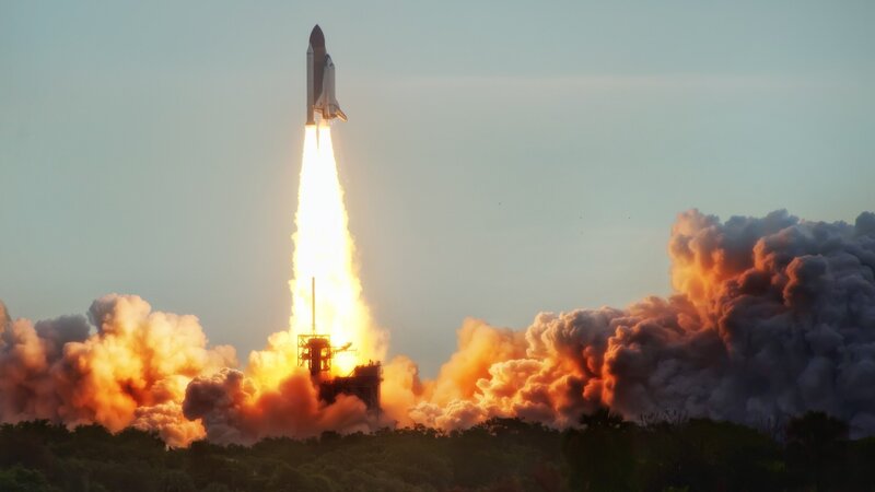 Space Shuttle Launch — Orange, Dramatic, Sunset