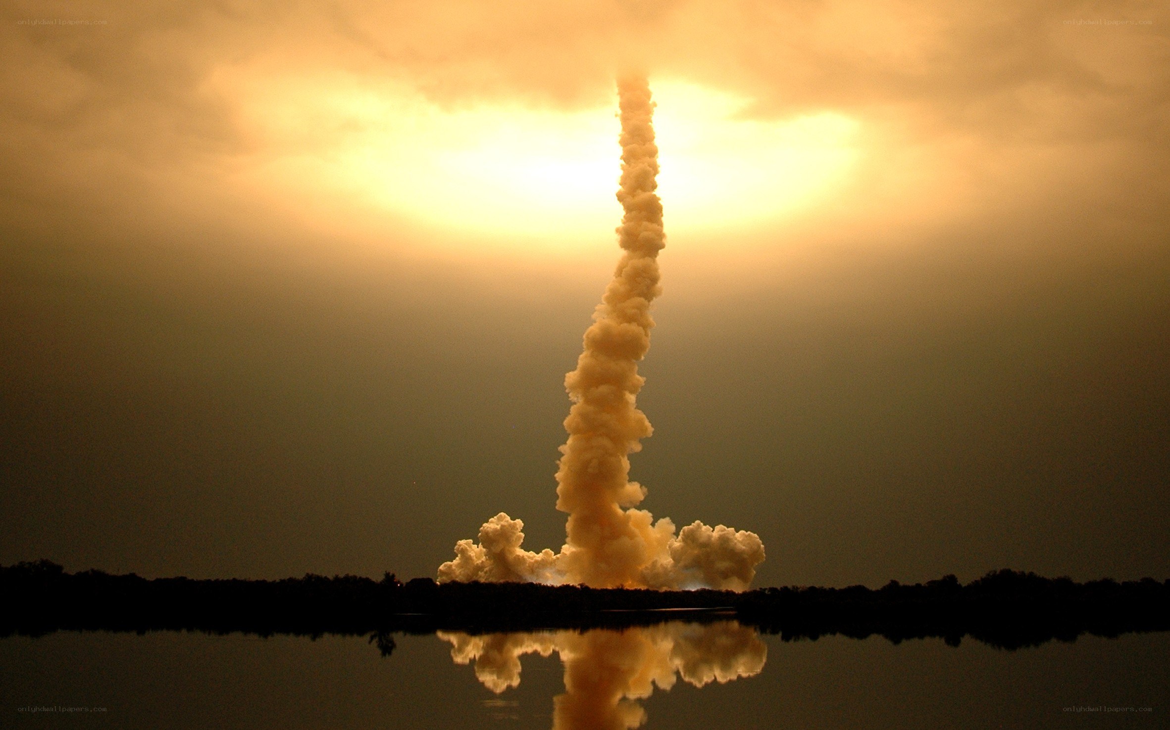 Space shuttle launch reflection
