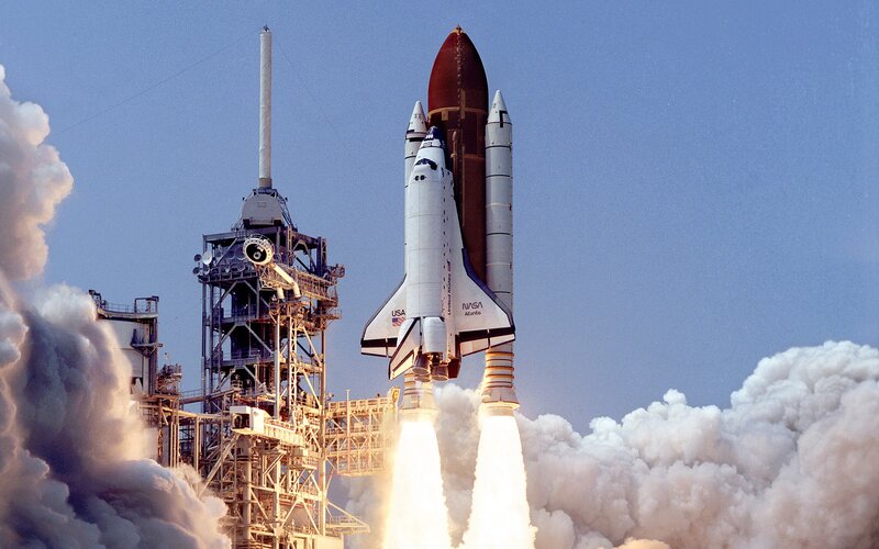 Space Shuttle Launch — White, Dramatic, Afternoon, Photograph, Rocket, Launch Pad