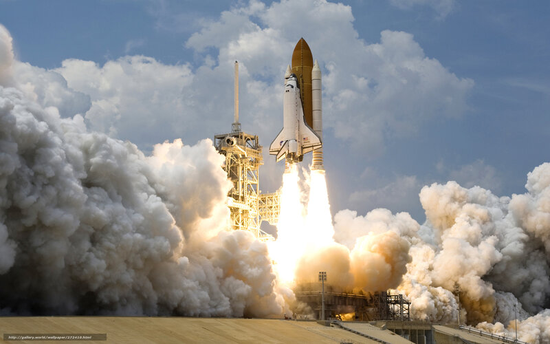 Space Shuttle Launch — White, Dramatic, Afternoon, Photograph, Rocket, Smoke