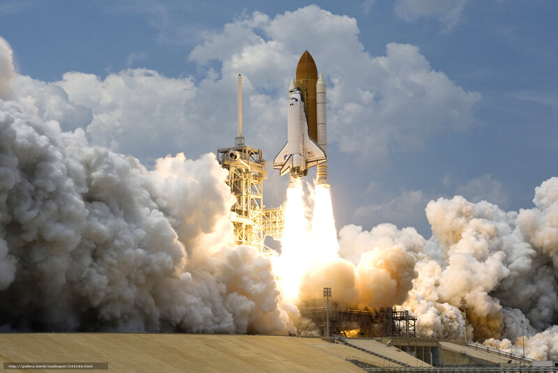 Space Shuttle Launch — White, Dramatic, Afternoon, Photograph, Rocket
