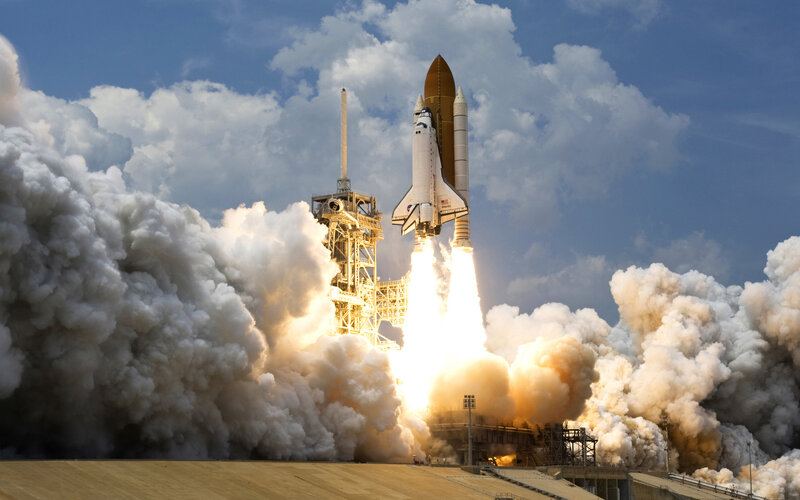 Space Shuttle Launch — White, Dramatic, Afternoon, Photograph