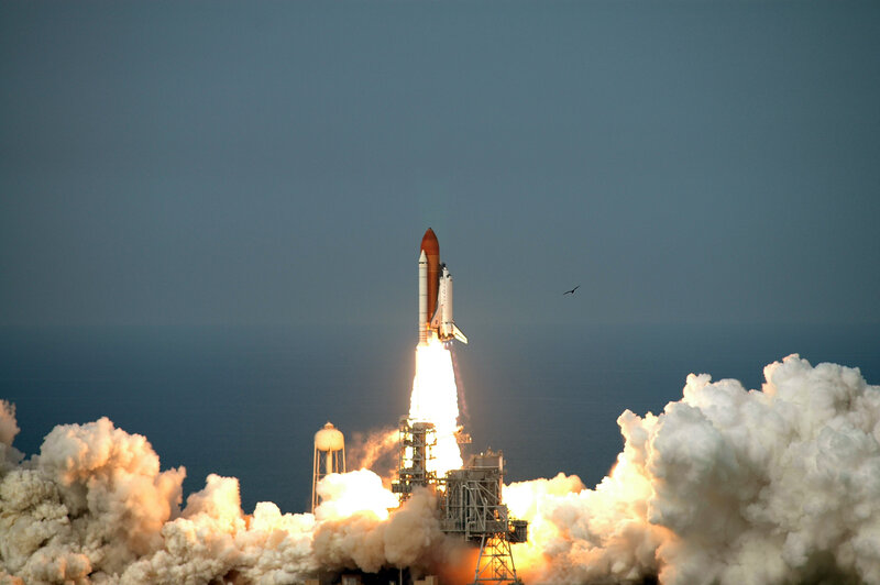 Space Shuttle Launch — White, Dramatic, Morning, Photograph, Rocket, Clouds