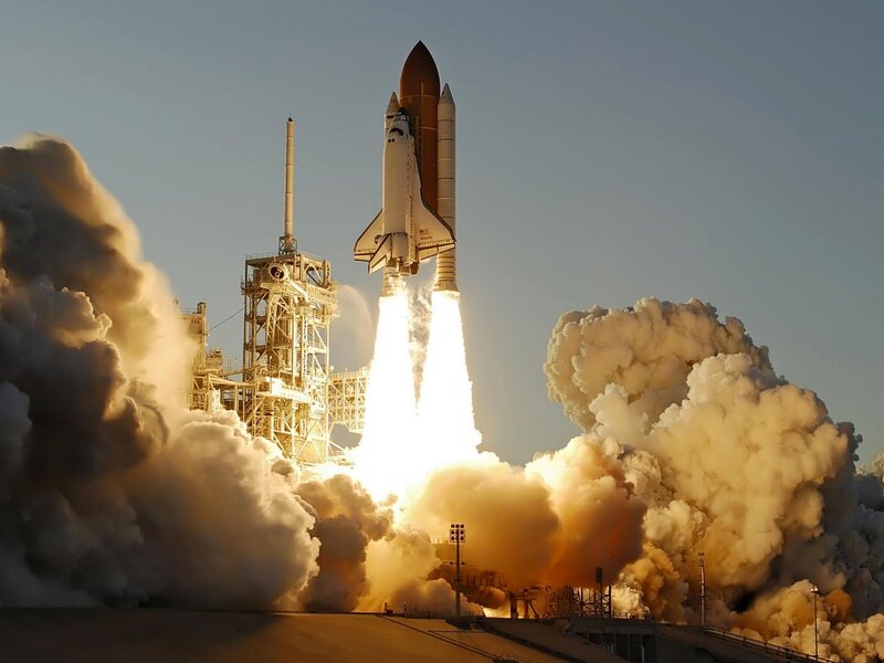 Space Shuttle Launch — White, Dramatic, Morning