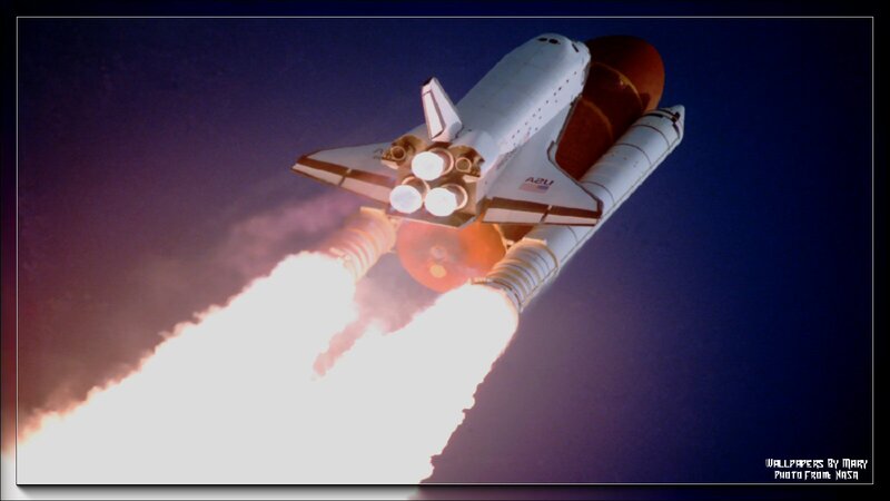 Space Shuttle Launch — White, Dramatic, Night, Photograph, Rocket Boosters