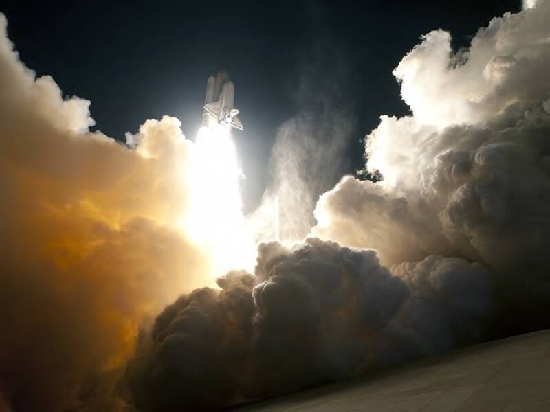 Space Shuttle Launch — White, Dramatic, Night, Photograph