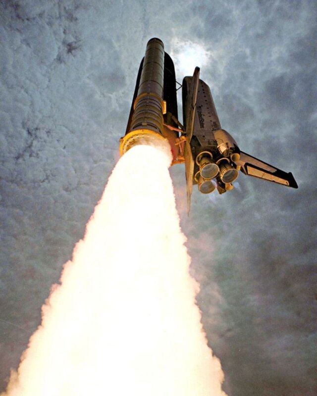 Space Shuttle Launch — White, Dramatic, Photograph, Rocket, Flame