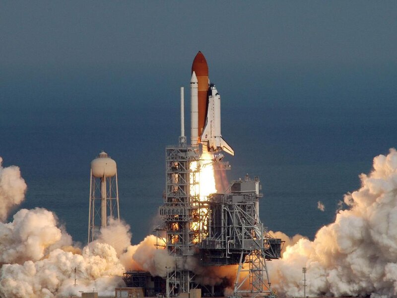 Space Shuttle Launch — White, Dramatic, Sunrise, Photograph