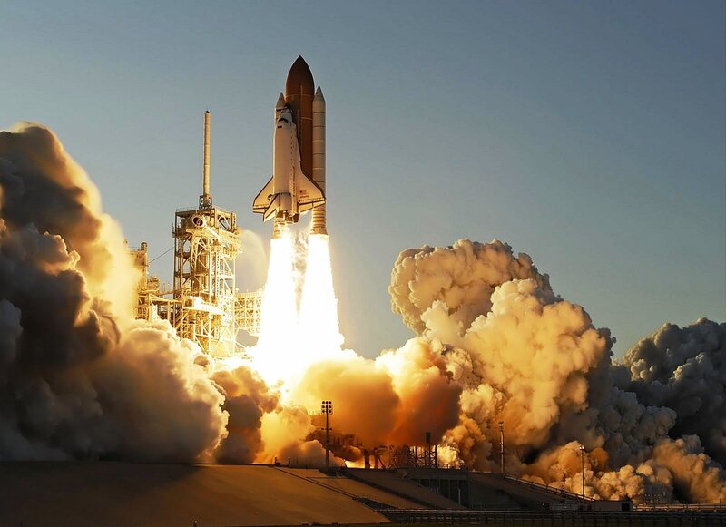 Space Shuttle Launch — White, Dramatic, Sunrise