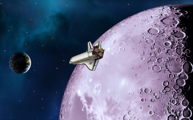 Space Shuttle Near Moon
