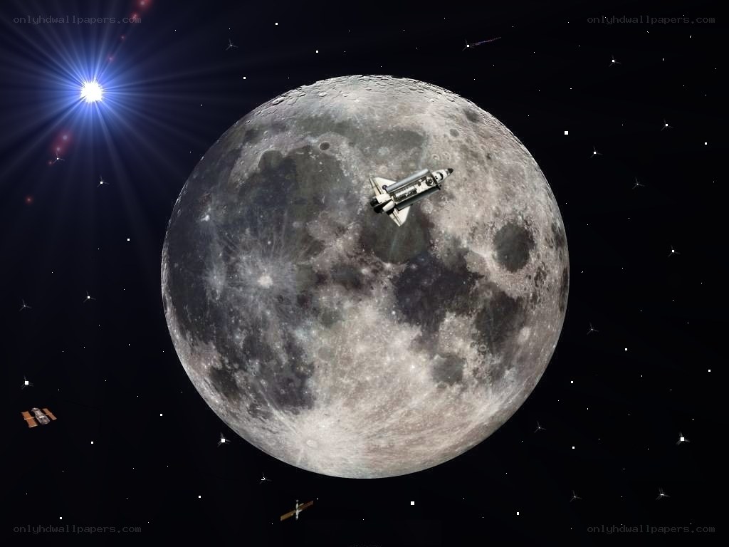 Space shuttle near the moon