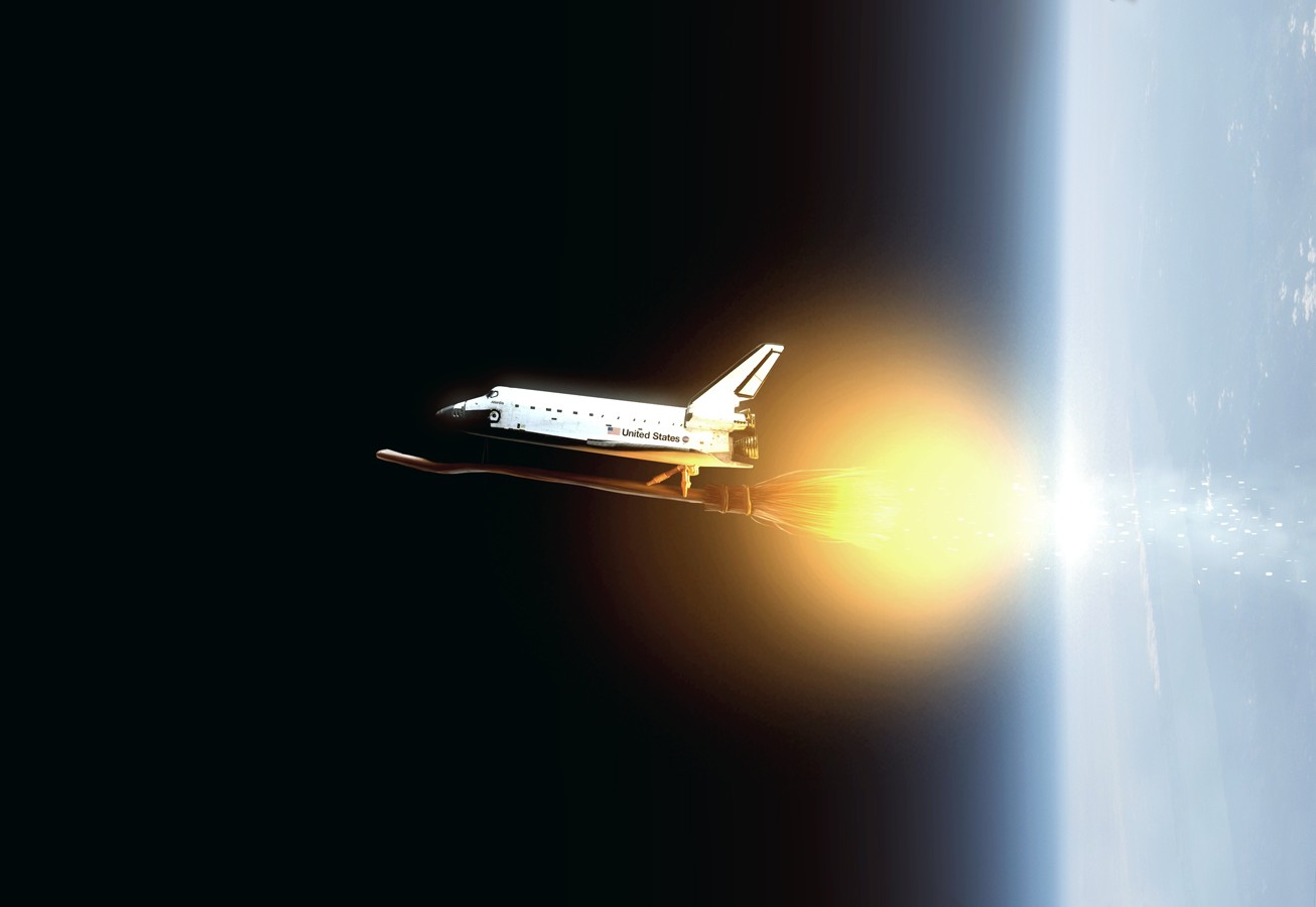 Space shuttle on a broom