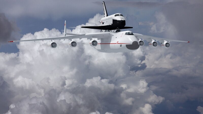 Space Shuttle on Aircraft — White, Dramatic, 3d Render