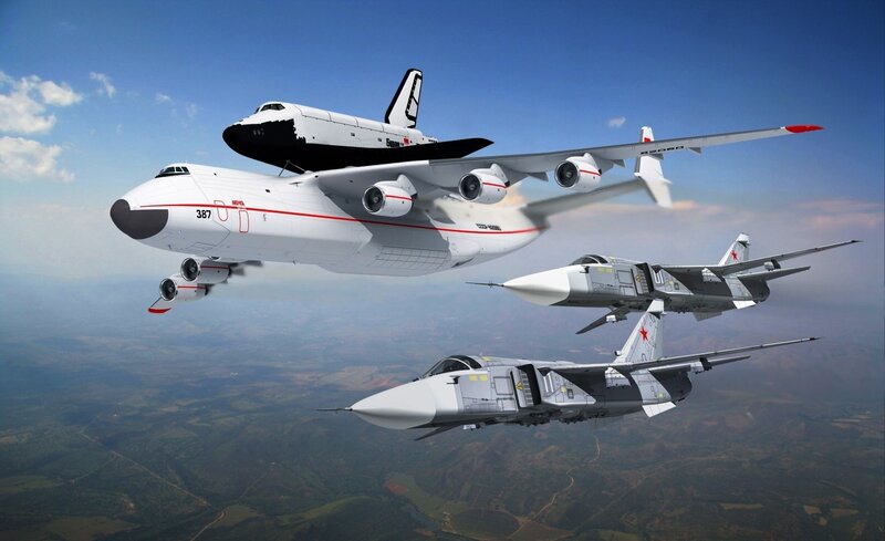 Space Shuttle on Aircraft — White, Dramatic, Afternoon