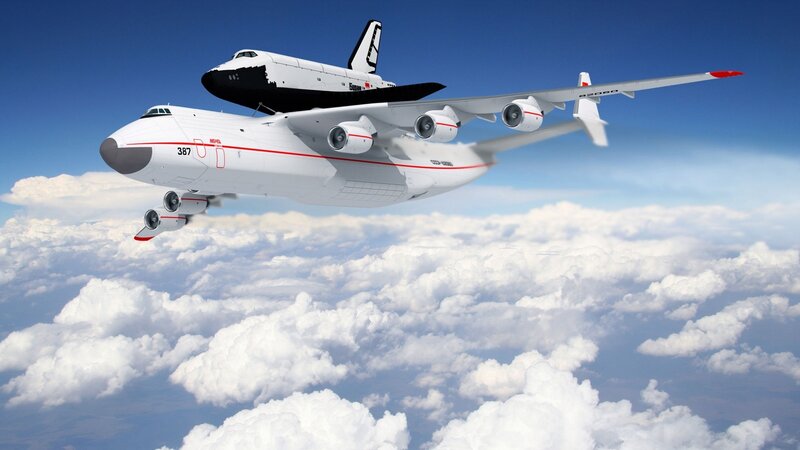 Space Shuttle on Aircraft — White, Serene, Afternoon, 3d Render