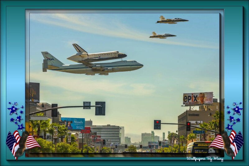 Space Shuttle on Airplane — Blue, Dramatic, Afternoon, Photograph, Airplanes