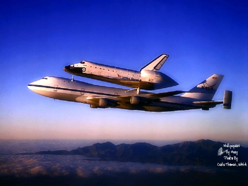 Space Shuttle on Airplane — Blue, Dramatic, Sunset