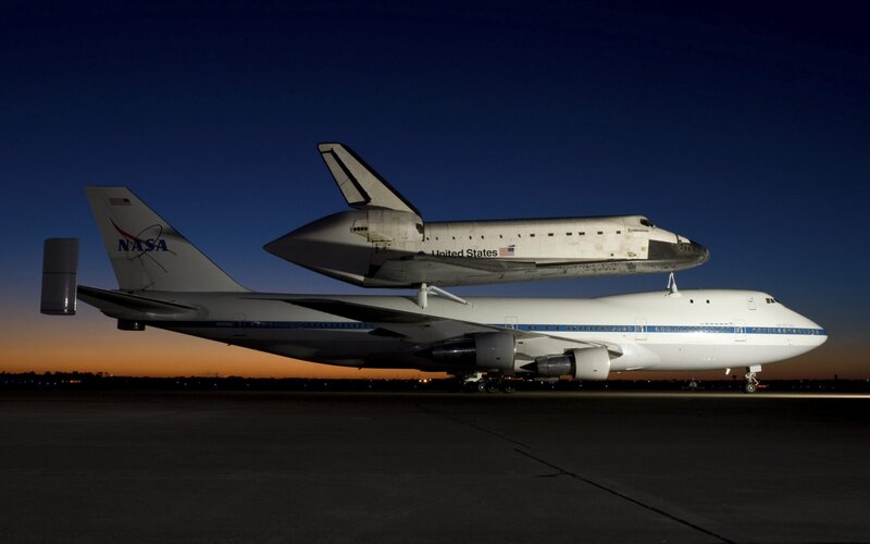 Space Shuttle on Airplane — Blue, Dramatic
