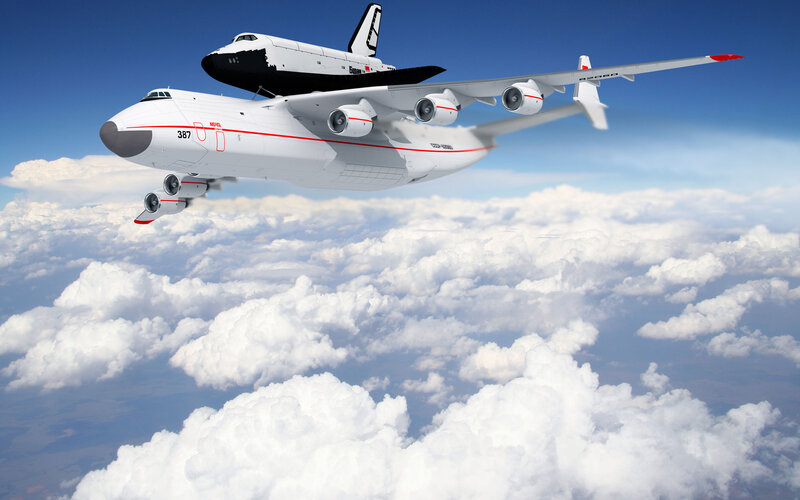 Space Shuttle on Airplane — White, Serene, Afternoon