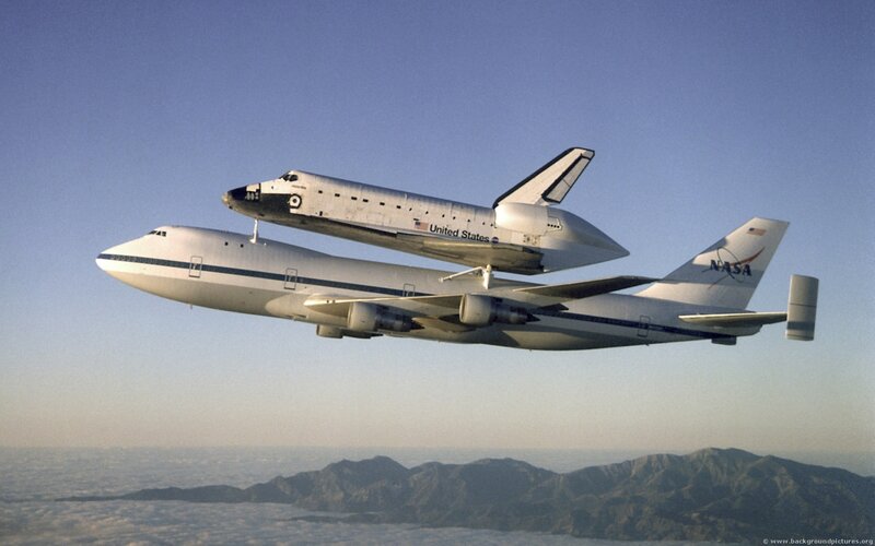 Space Shuttle on Airplane — White, Serene