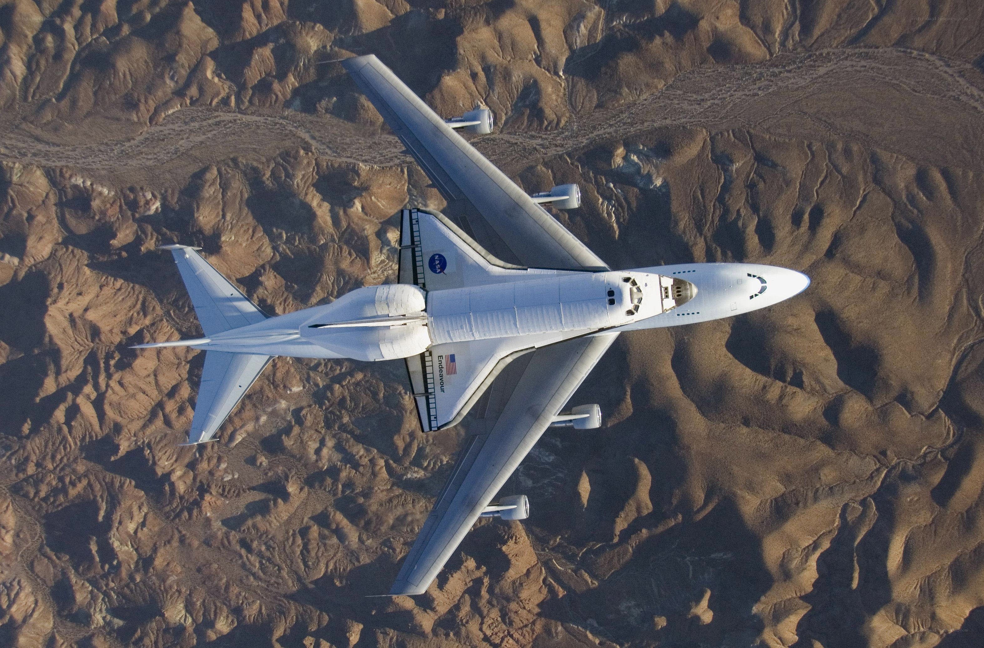Space shuttle on carrier aircraft