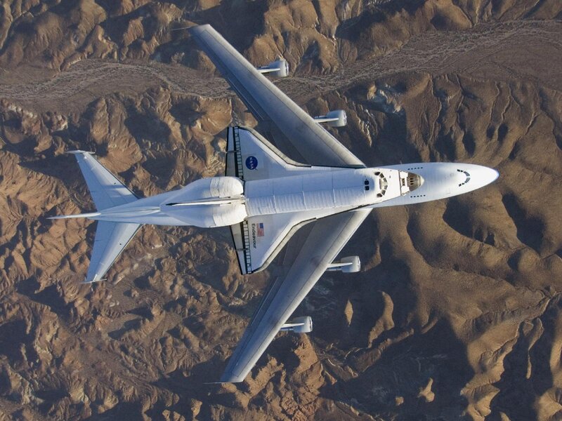 Space shuttle on carrier aircraft