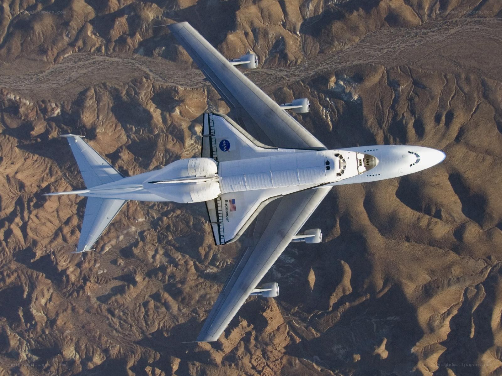 Space shuttle on carrier aircraft