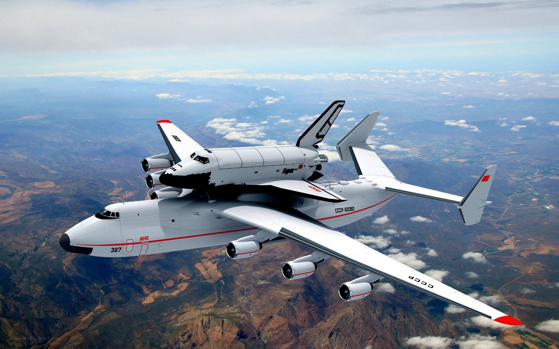 Space shuttle on carrier aircraft