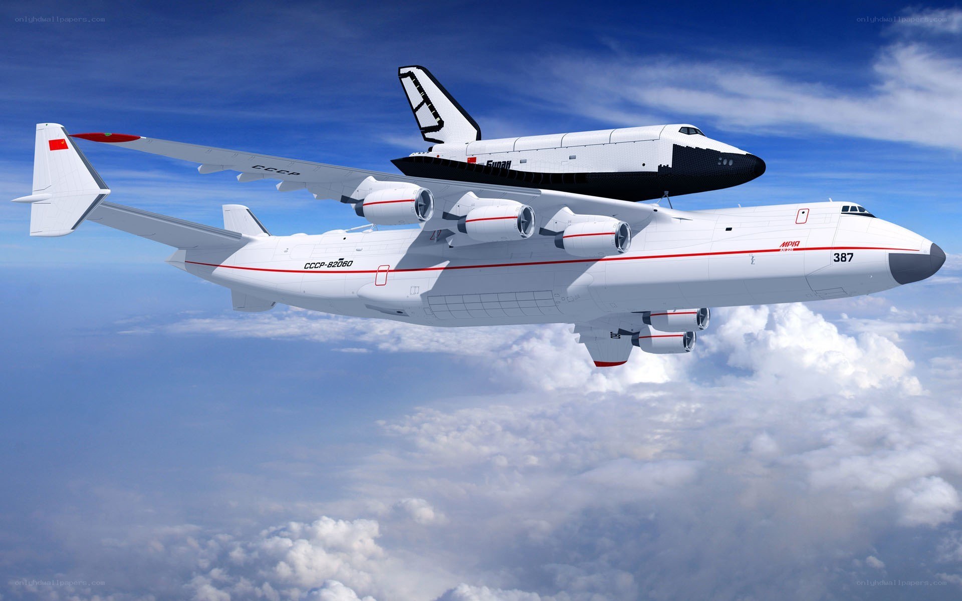 Space shuttle on carrier aircraft