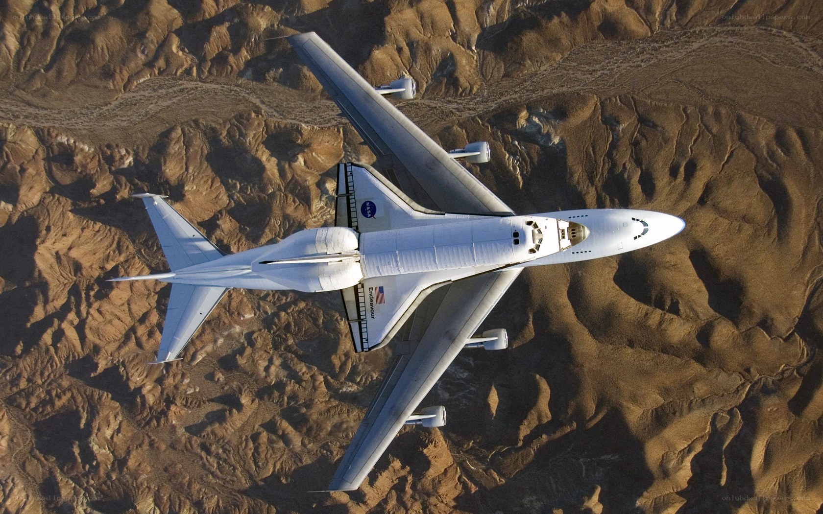 Space shuttle on carrier aircraft