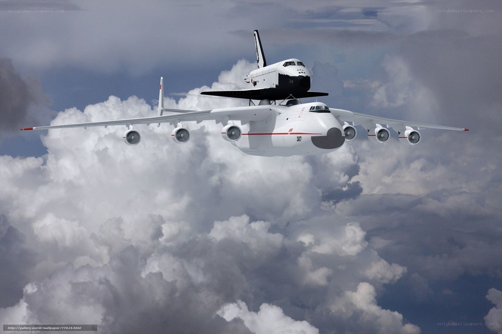 Space shuttle on carrier aircraft