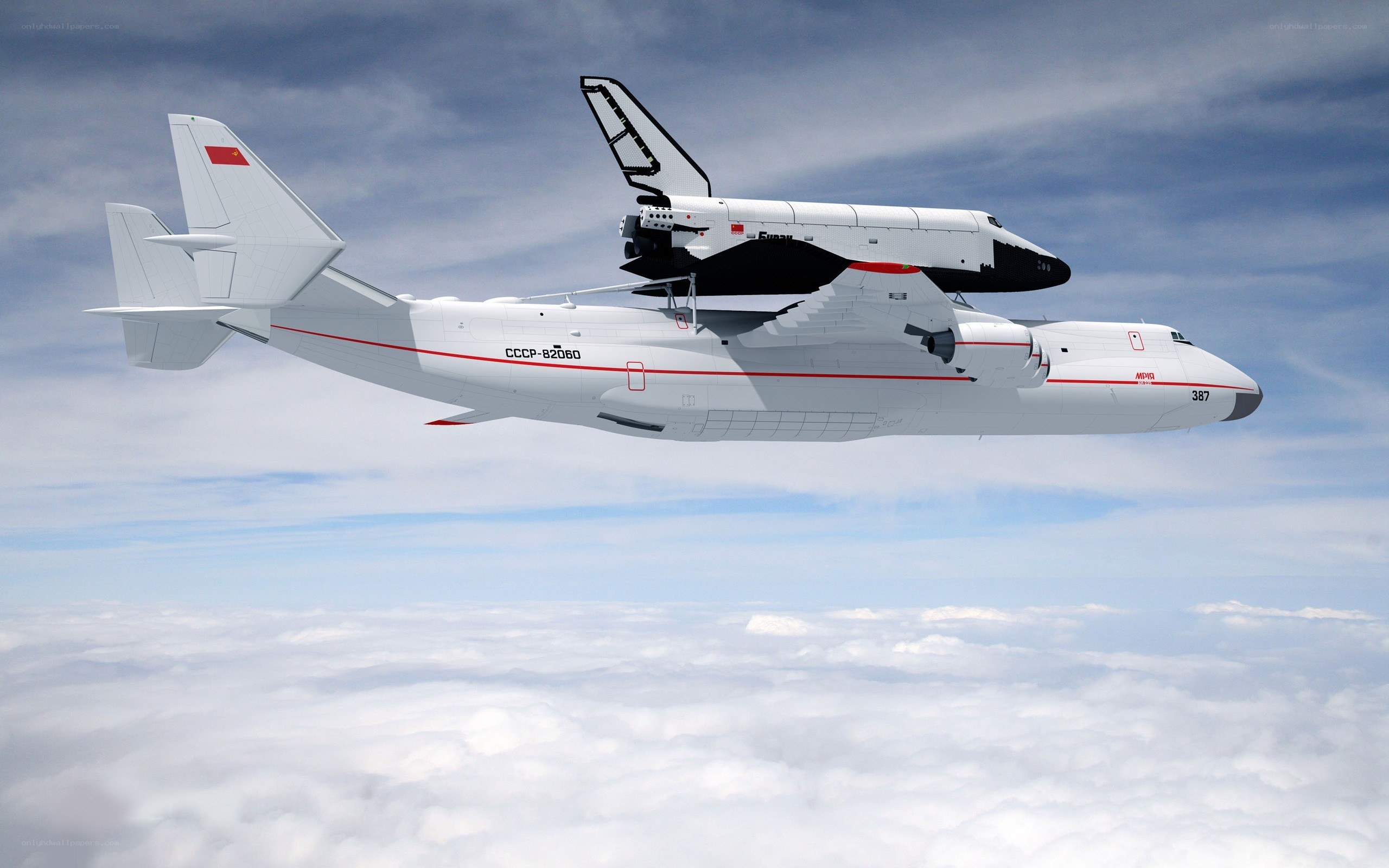 Space shuttle on carrier aircraft